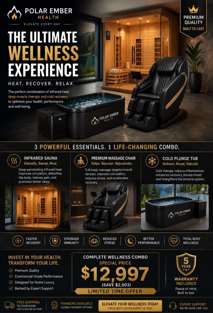Sauna, cold plunge tub and massage chair combo