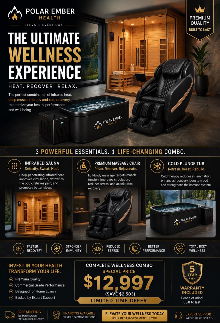 Sauna, cold plunge tub and massage chair combo